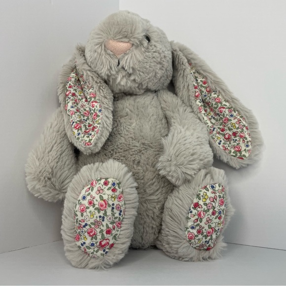 Jellycat London Silver Blossom Bunny Gray Soft Medium 12” HTF Plush - Picture 2 of 16